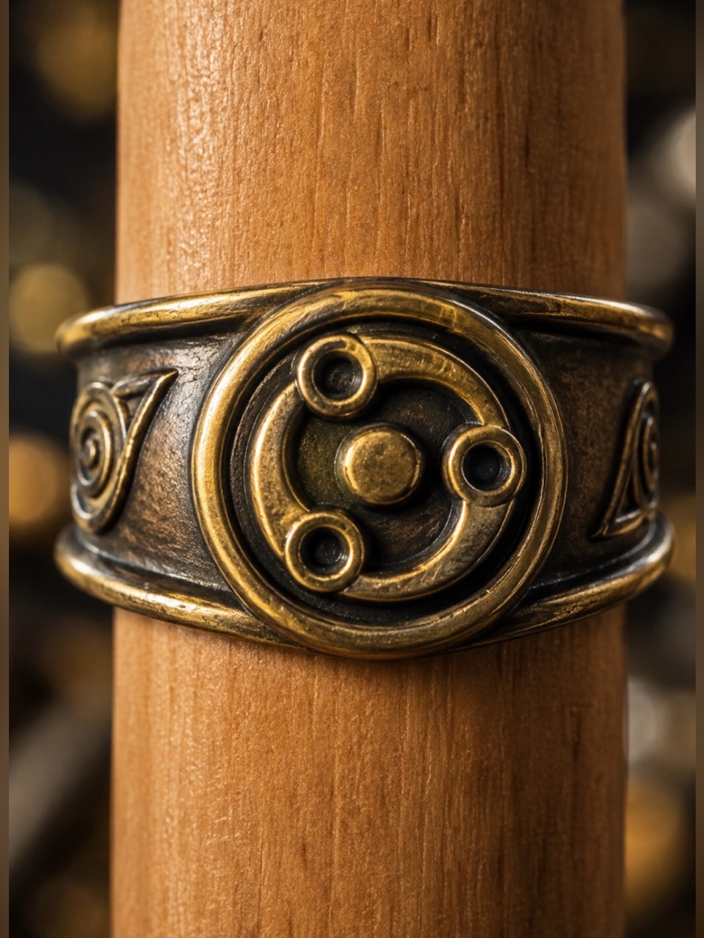 Naruto Inspired Sharingan Ring Antiqued Gold Tone